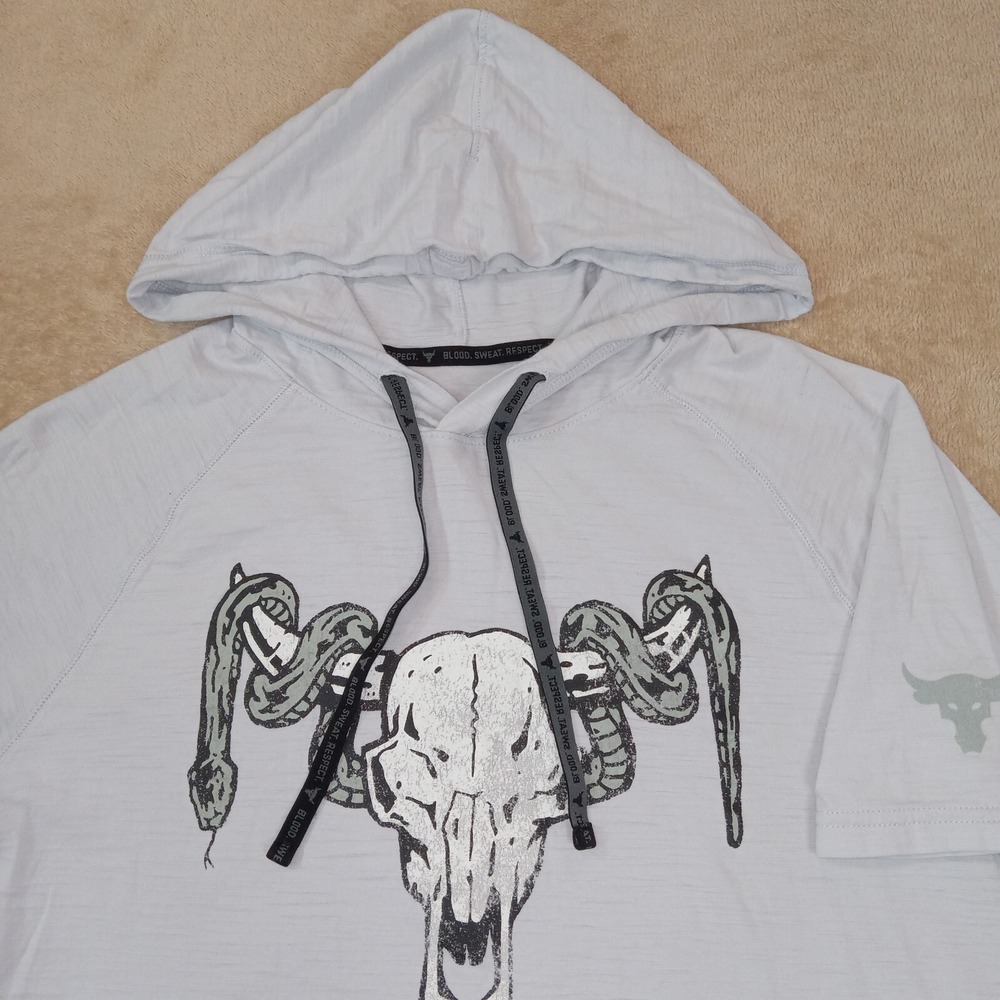 Under Armour Project Rock Hooded‎ Shirt Loose Fit Small Gray - Picture 12 of 12
